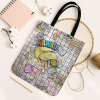 Hawaii Cruising Back To School Tote Bag Grid Pattern With School Bag And Vintage Surf Van TS04 Black Strap One Size White Yellow - Polynesian Pride