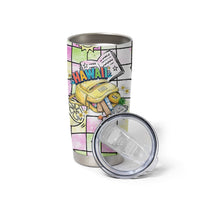 Hawaii Cruising Back To School Tumbler Cup Grid Pattern With School Bag And Vintage Surf Van TS04 - Polynesian Pride