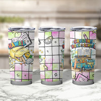 Hawaii Cruising Back To School Tumbler Cup Grid Pattern With School Bag And Vintage Surf Van TS04 - Polynesian Pride
