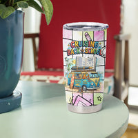 Hawaii Cruising Back To School Tumbler Cup Grid Pattern With School Bag And Vintage Surf Van TS04 - Polynesian Pride