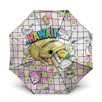 Hawaii Cruising Back To School Umbrella Grid Pattern With School Bag And Vintage Surf Van TS04 One Size Folded 11.42 inch Opened Diameter 37.4 inch White Yellow - Polynesian Pride