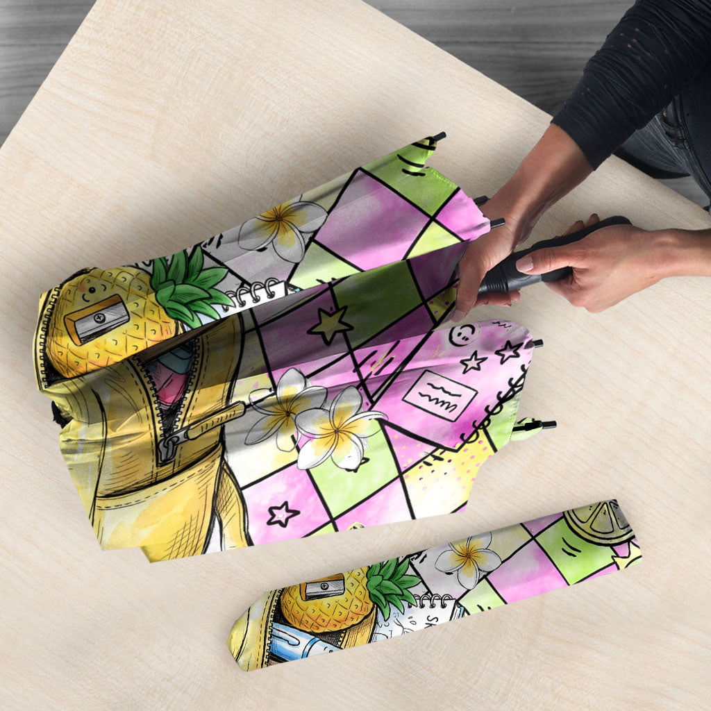 Hawaii Cruising Back To School Umbrella Grid Pattern With School Bag And Vintage Surf Van TS04 - Polynesian Pride
