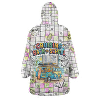 Hawaii Cruising Back To School Wearable Blanket Hoodie Grid Pattern With School Bag And Vintage Surf Van TS04 - Polynesian Pride