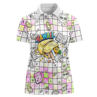 Hawaii Cruising Back To School Women Polo Shirt Grid Pattern With School Bag And Vintage Surf Van TS04 Female White Yellow - Polynesian Pride