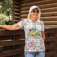 Hawaii Cruising Back To School Women Polo Shirt Grid Pattern With School Bag And Vintage Surf Van TS04 - Polynesian Pride