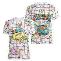 Hawaii Cruising Back To School Women V-Neck T-Shirt Grid Pattern With School Bag And Vintage Surf Van TS04 - Polynesian Pride