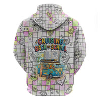 Hawaii Cruising Back To School Zip Hoodie Grid Pattern With School Bag And Vintage Surf Van TS04 - Polynesian Pride
