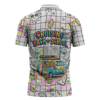 Hawaii Cruising Back To School Zipper Polo Shirt Grid Pattern With School Bag And Vintage Surf Van TS04 - Polynesian Pride