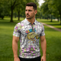 Hawaii Cruising Back To School Zipper Polo Shirt Grid Pattern With School Bag And Vintage Surf Van TS04 - Polynesian Pride