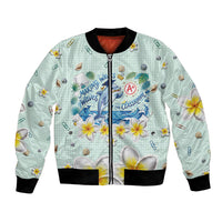 Personalized Hawaii Back To School Dolphin Bomber Jacket Grid Notebook Background With Dolphin Mascot And Plumeria Flowers TS04 Unisex Green White - Polynesian Pride