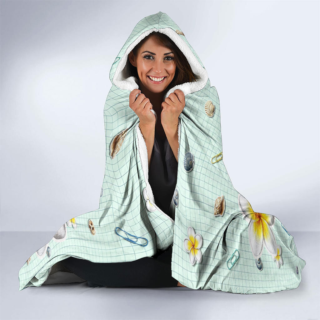 Personalized Hawaii Back To School Dolphin Hooded Blanket Grid Notebook Background With Dolphin Mascot And Plumeria Flowers TS04 - Polynesian Pride