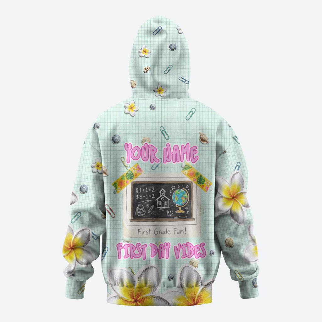 Personalized Hawaii Back To School Dolphin Hoodie Grid Notebook Background With Dolphin Mascot And Plumeria Flowers TS04 - Polynesian Pride