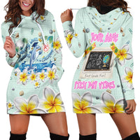 Personalized Hawaii Back To School Dolphin Hoodie Dress Grid Notebook Background With Dolphin Mascot And Plumeria Flowers TS04 - Polynesian Pride