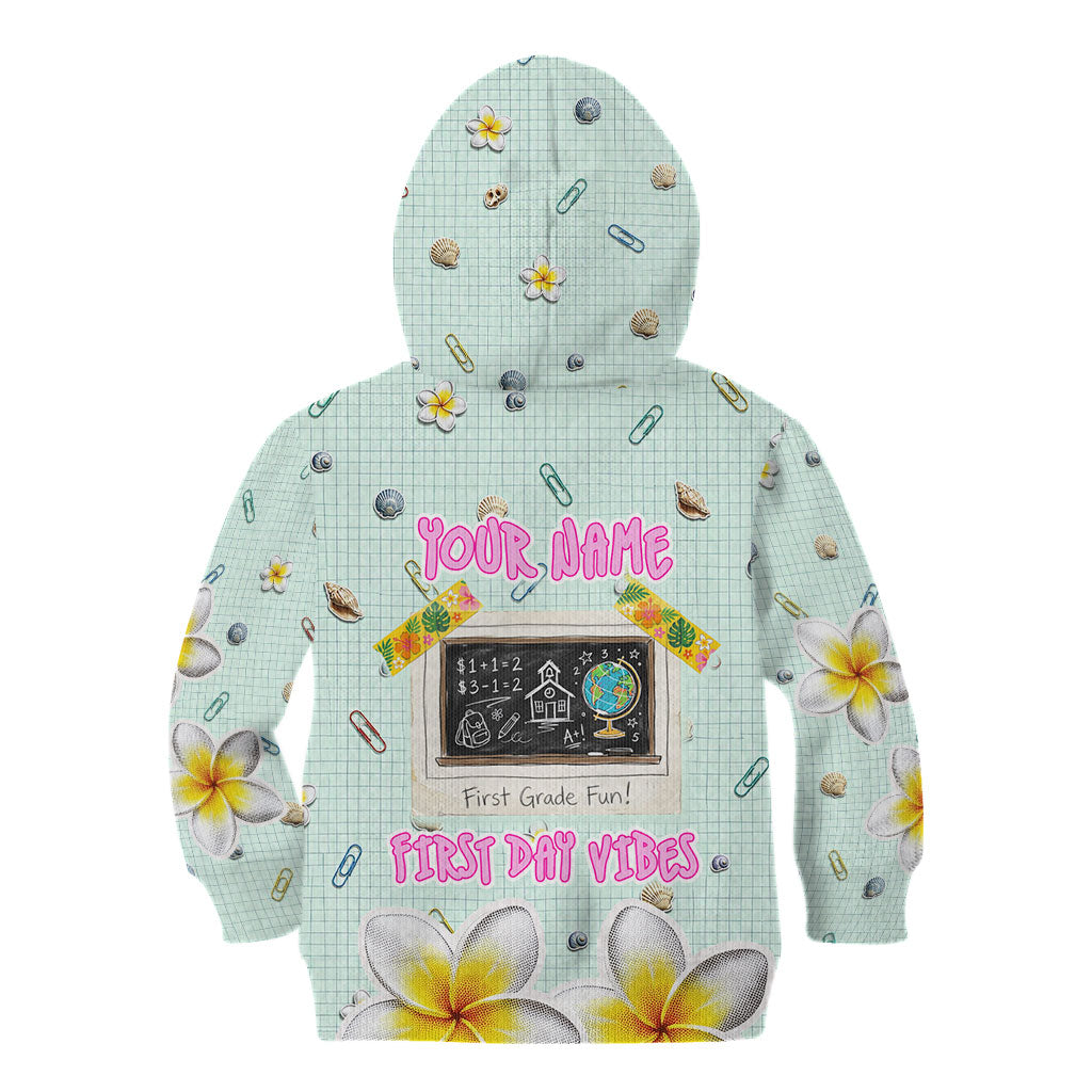 Personalized Hawaii Back To School Dolphin Kid Hoodie Grid Notebook Background With Dolphin Mascot And Plumeria Flowers TS04 - Polynesian Pride