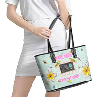 Personalized Hawaii Back To School Dolphin Leather Tote Bag Grid Notebook Background With Dolphin Mascot And Plumeria Flowers TS04 - Polynesian Pride