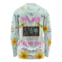 Personalized Hawaii Back To School Dolphin Long Sleeve Shirt Grid Notebook Background With Dolphin Mascot And Plumeria Flowers TS04 - Polynesian Pride