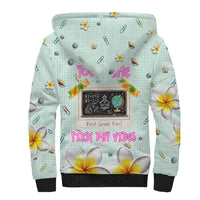 Personalized Hawaii Back To School Dolphin Sherpa Hoodie Grid Notebook Background With Dolphin Mascot And Plumeria Flowers TS04 - Polynesian Pride