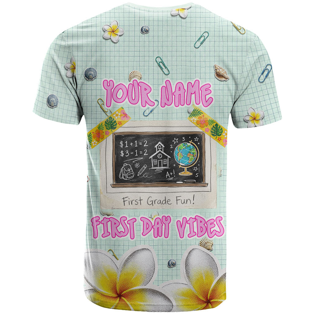 Personalized Hawaii Back To School Dolphin T Shirt Grid Notebook Background With Dolphin Mascot And Plumeria Flowers TS04 - Polynesian Pride