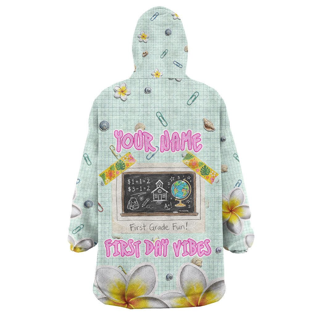 Personalized Hawaii Back To School Dolphin Wearable Blanket Hoodie Grid Notebook Background With Dolphin Mascot And Plumeria Flowers TS04 - Polynesian Pride