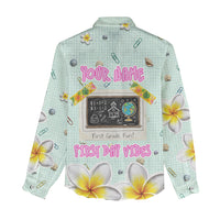 Personalized Hawaii Back To School Dolphin Women Casual Shirt Grid Notebook Background With Dolphin Mascot And Plumeria Flowers TS04 - Polynesian Pride