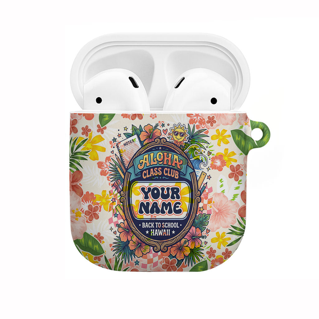 Personalized Hawaii School Club Back To Class AirPods Case Retro Tropical Hibiscus Pattern With Open Notebook TS04 White Orange - Polynesian Pride