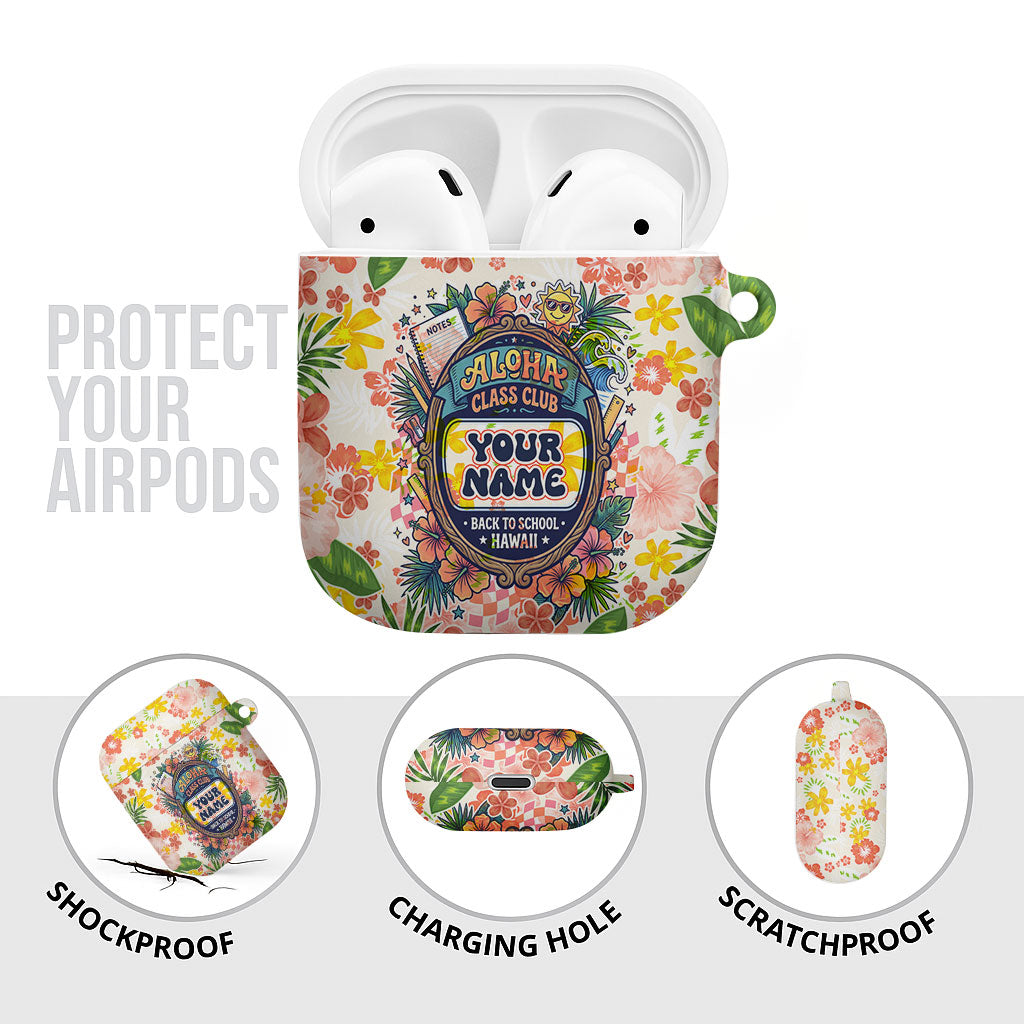 Personalized Hawaii School Club Back To Class AirPods Case Retro Tropical Hibiscus Pattern With Open Notebook TS04 - Polynesian Pride