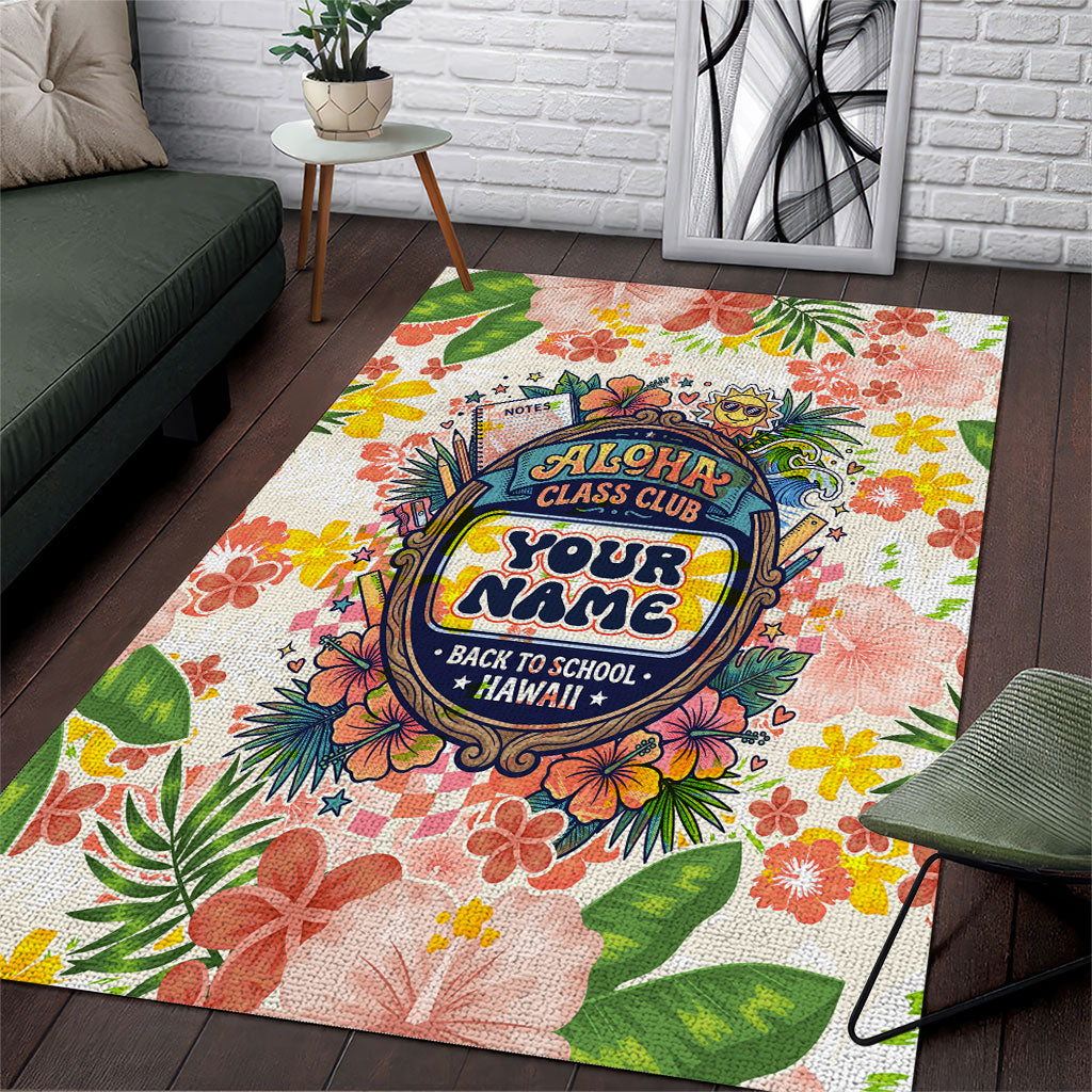 Personalized Hawaii School Club Back To Class Area Rug Retro Tropical Hibiscus Pattern With Open Notebook TS04 White Orange - Polynesian Pride