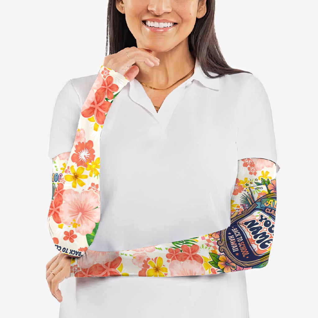 Personalized Hawaii School Club Back To Class Arm Sleeves Retro Tropical Hibiscus Pattern With Open Notebook TS04 - Polynesian Pride