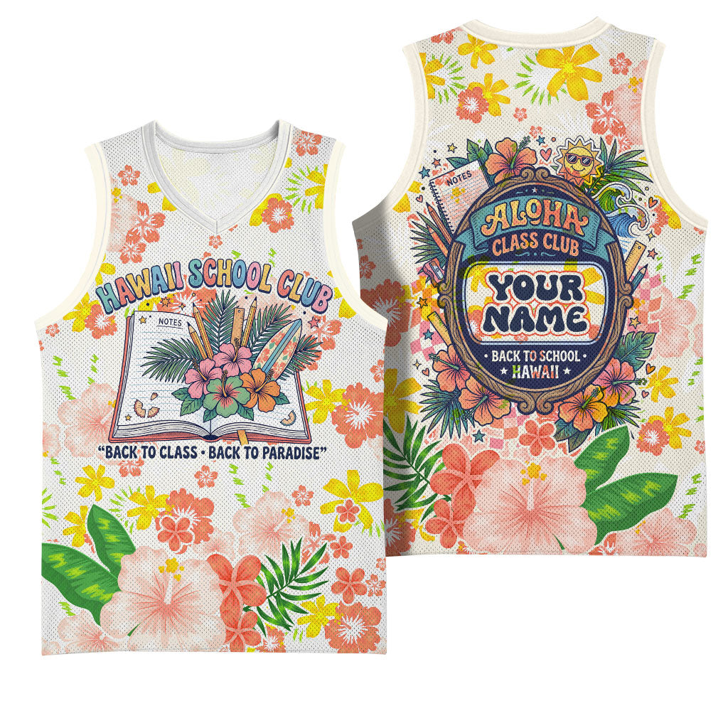 Personalized Hawaii School Club Back To Class Basketball Jersey Retro Tropical Hibiscus Pattern With Open Notebook TS04 - Polynesian Pride