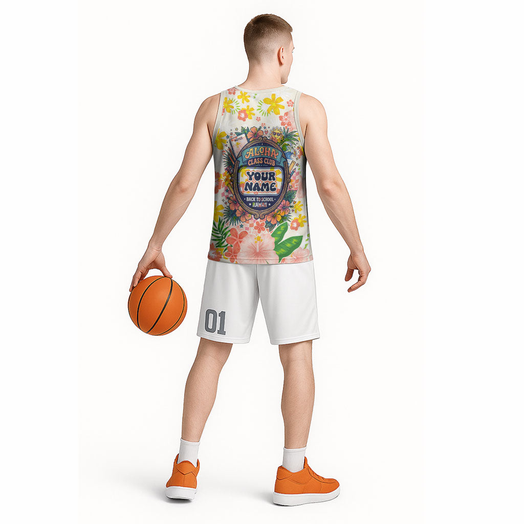 Personalized Hawaii School Club Back To Class Basketball Jersey Retro Tropical Hibiscus Pattern With Open Notebook TS04 - Polynesian Pride