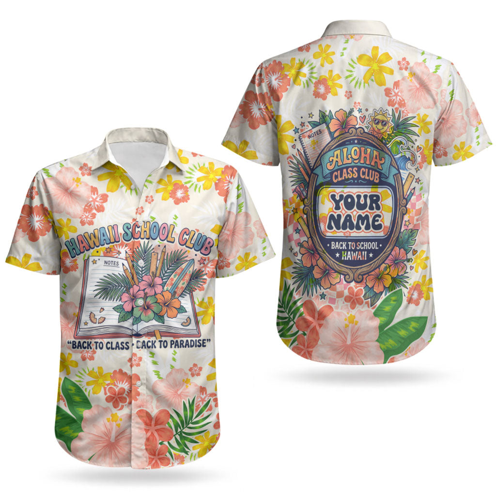 Personalized Hawaii School Club Back To Class Couples Matching Summer Maxi Dress and Hawaiian Shirt Retro Tropical Hibiscus Pattern With Open Notebook TS04 - Polynesian Pride