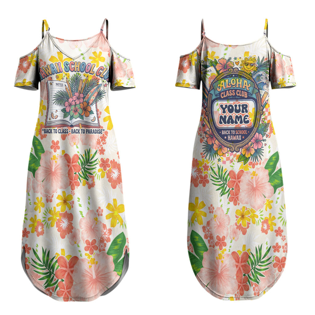 Personalized Hawaii School Club Back To Class Couples Matching Summer Maxi Dress and Long Sleeve Button Shirt Retro Tropical Hibiscus Pattern With Open Notebook TS04 - Polynesian Pride
