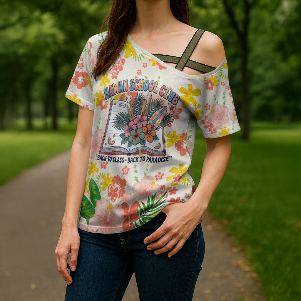 Personalized Hawaii School Club Back To Class Cross Shoulder Shirt Retro Tropical Hibiscus Pattern With Open Notebook TS04 - Polynesian Pride