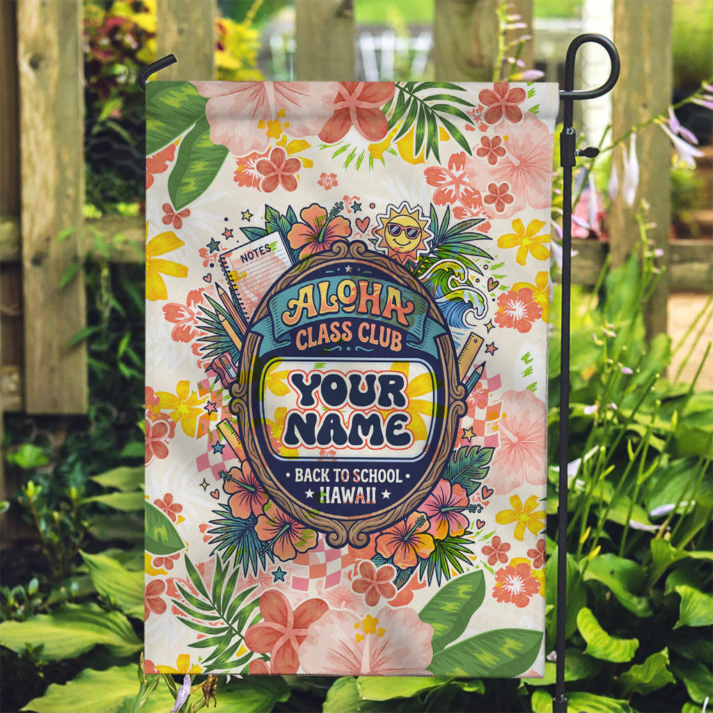 Personalized Hawaii School Club Back To Class Garden Flag Retro Tropical Hibiscus Pattern With Open Notebook TS04 Garden Flag White Orange - Polynesian Pride