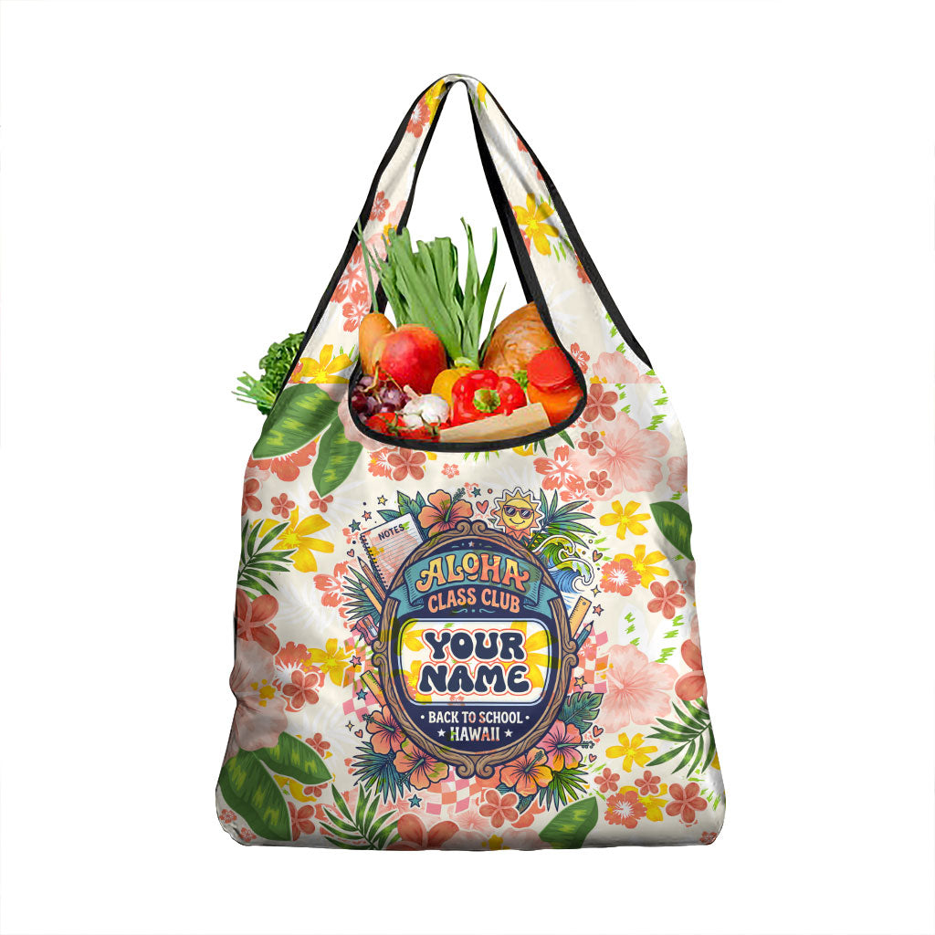 Personalized Hawaii School Club Back To Class Grocery Bag Retro Tropical Hibiscus Pattern With Open Notebook TS04 1-pack One Size White Orange - Polynesian Pride