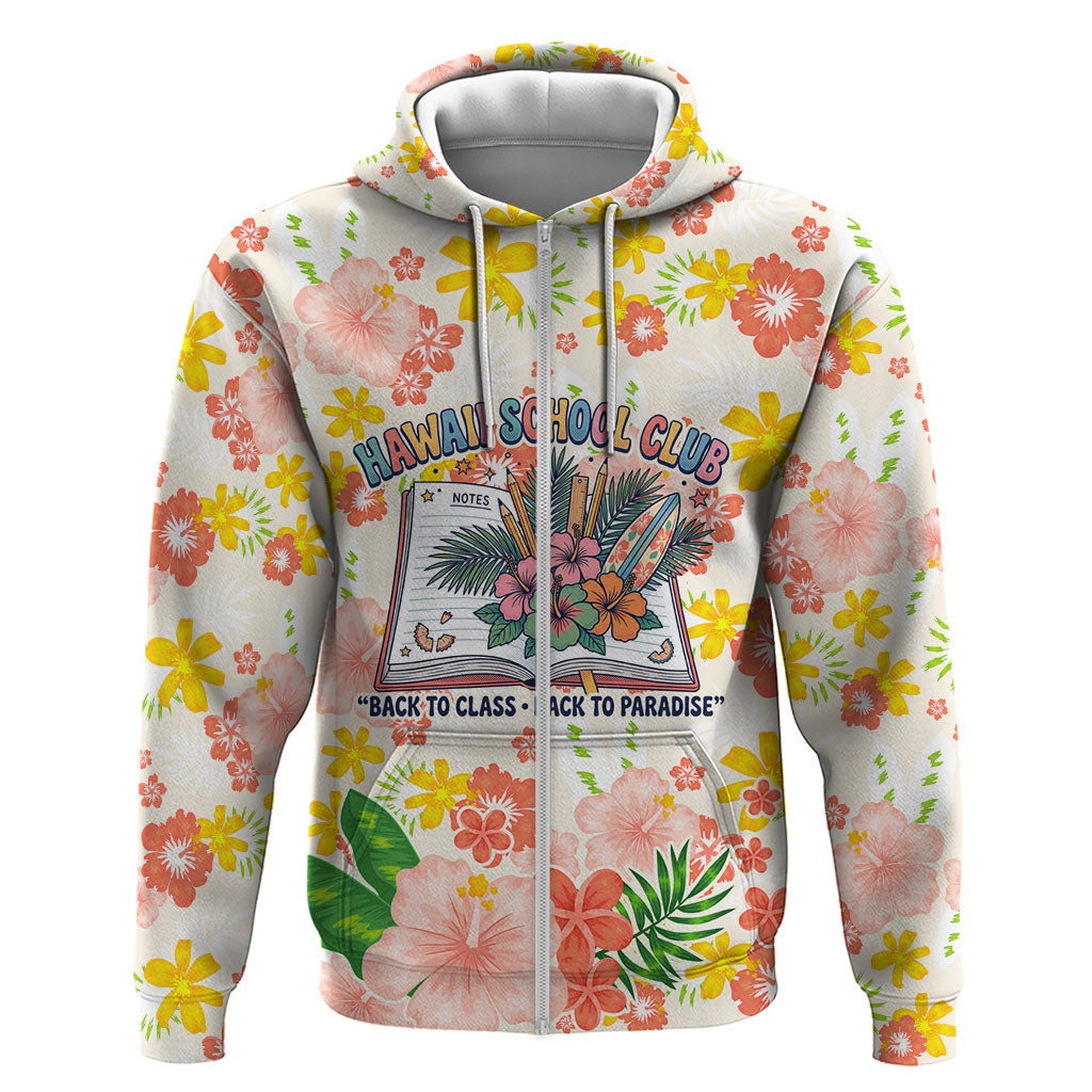 Personalized Hawaii School Club Back To Class Hoodie Retro Tropical Hibiscus Pattern With Open Notebook TS04 Zip Hoodie White Orange - Polynesian Pride
