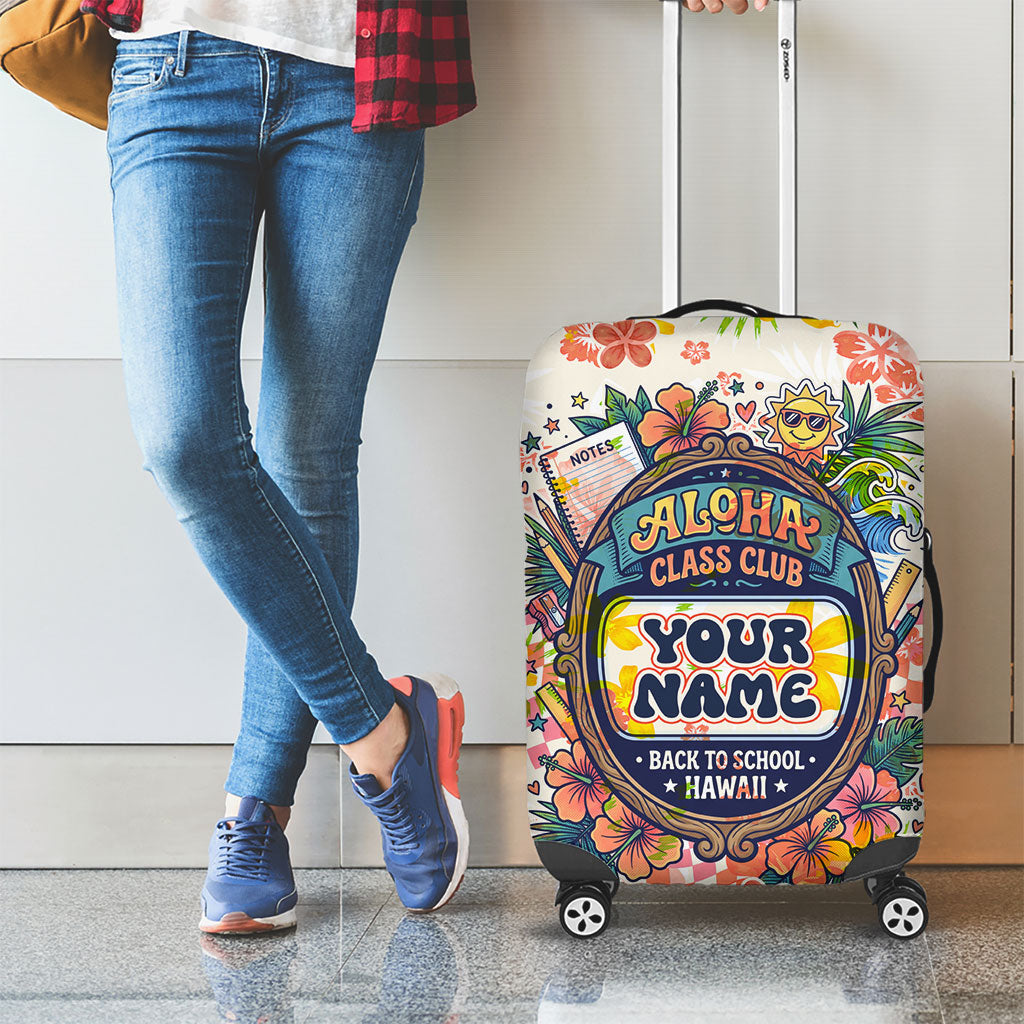 Personalized Hawaii School Club Back To Class Luggage Cover Retro Tropical Hibiscus Pattern With Open Notebook TS04 - Polynesian Pride