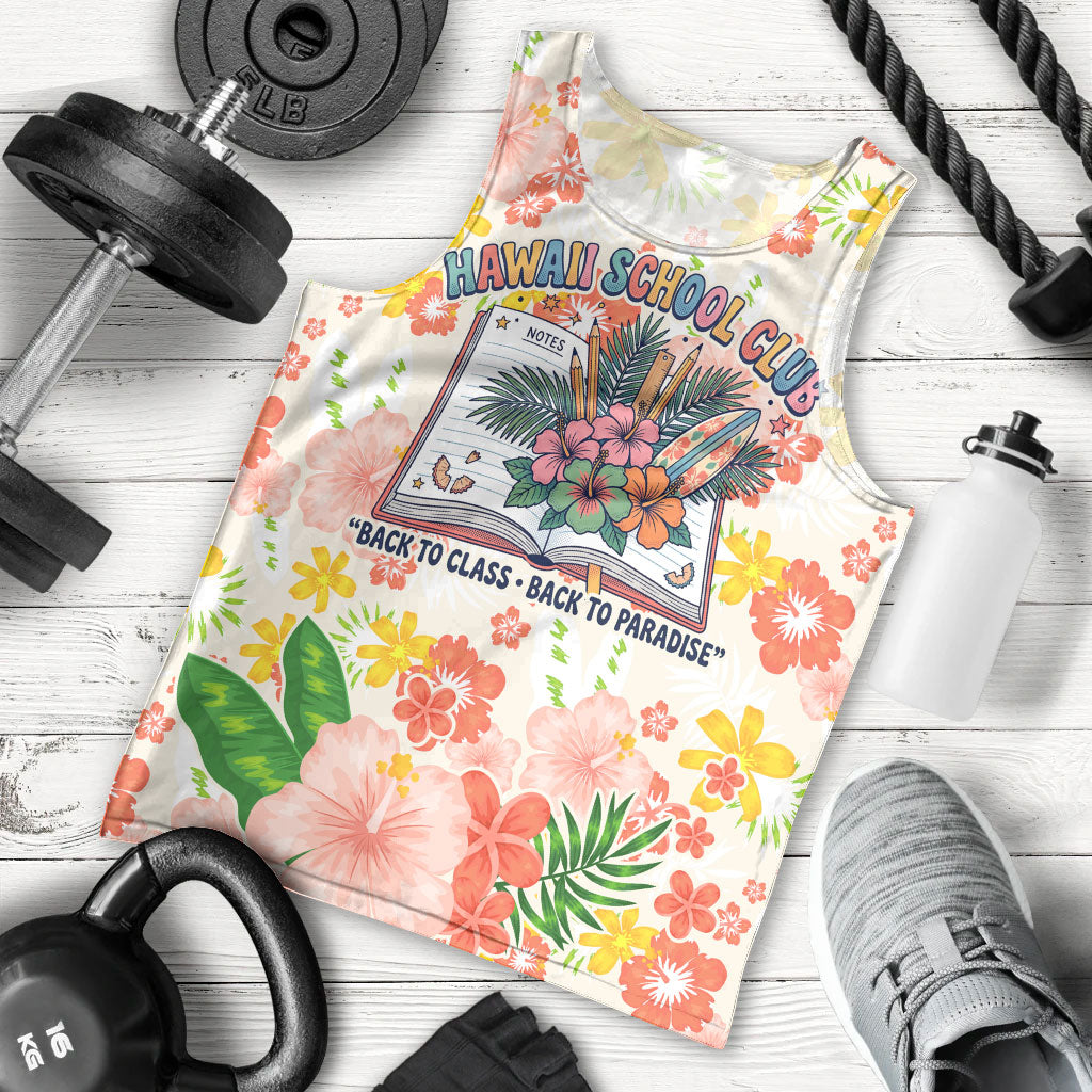 Personalized Hawaii School Club Back To Class Men Tank Top Retro Tropical Hibiscus Pattern With Open Notebook TS04 - Polynesian Pride