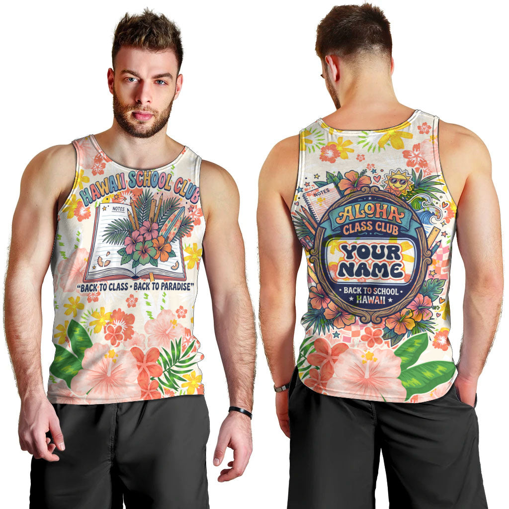 Personalized Hawaii School Club Back To Class Men Tank Top Retro Tropical Hibiscus Pattern With Open Notebook TS04 - Polynesian Pride