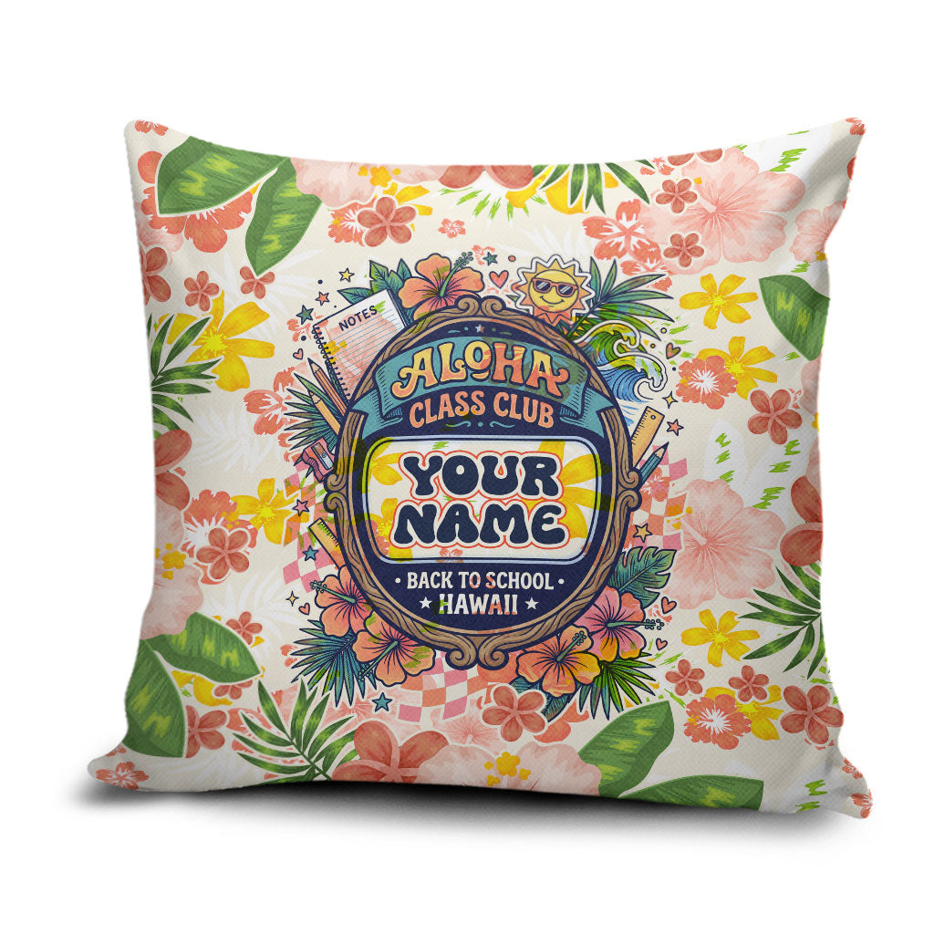 Personalized Hawaii School Club Back To Class Pillow Cover Retro Tropical Hibiscus Pattern With Open Notebook TS04 White Orange - Polynesian Pride