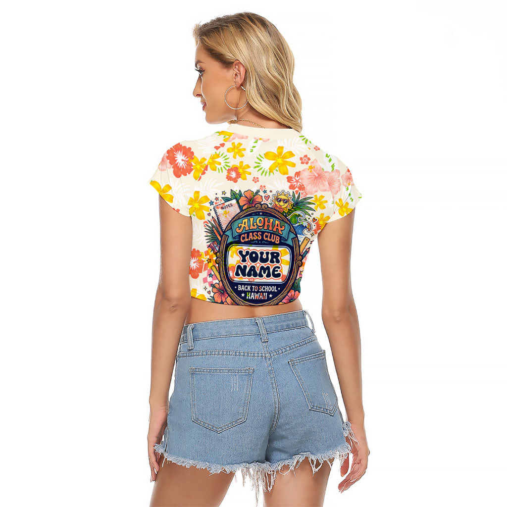 Personalized Hawaii School Club Back To Class Raglan Cropped T Shirt Retro Tropical Hibiscus Pattern With Open Notebook TS04 - Polynesian Pride