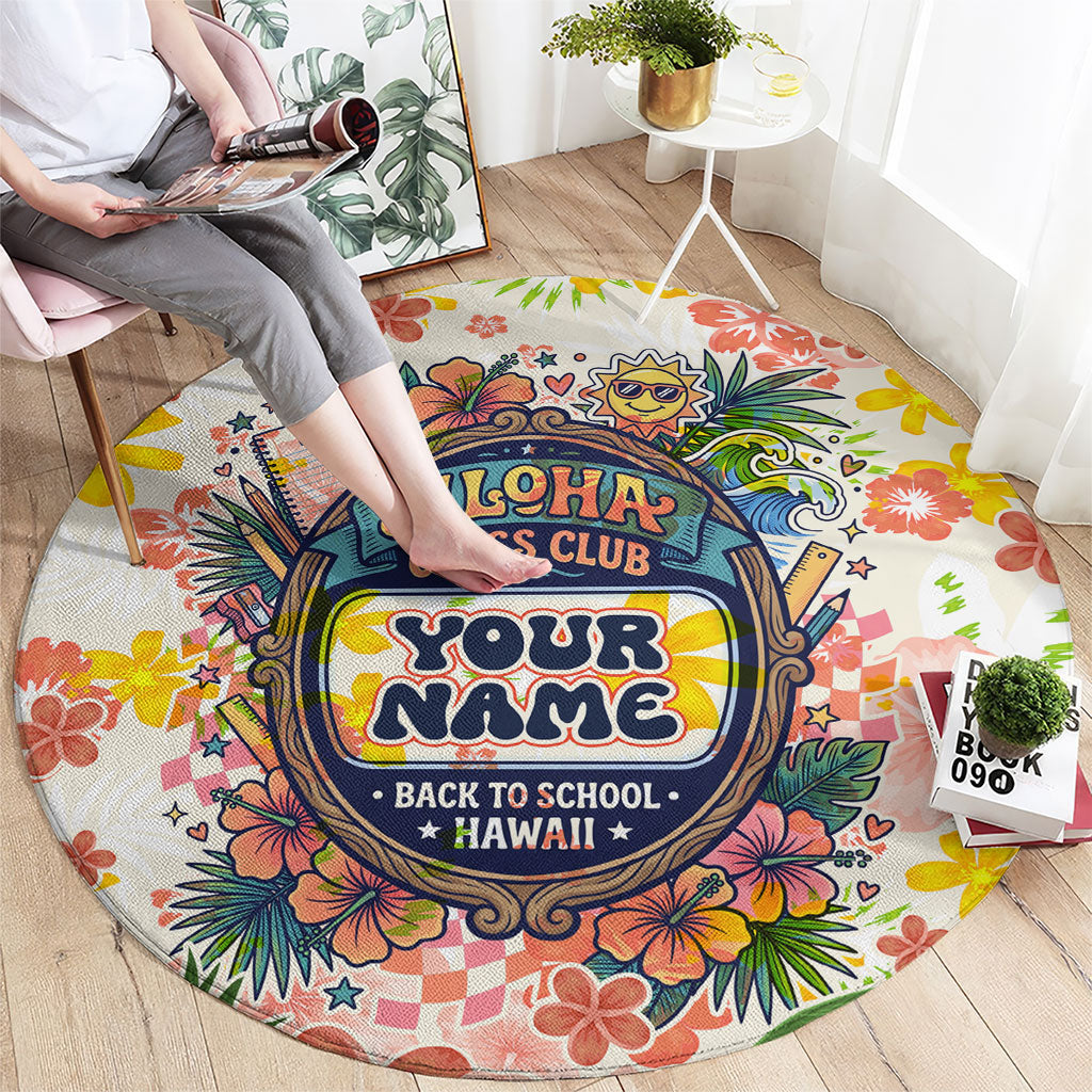 Personalized Hawaii School Club Back To Class Round Carpet Retro Tropical Hibiscus Pattern With Open Notebook TS04 - Polynesian Pride