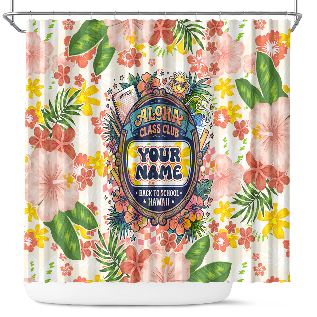 Personalized Hawaii School Club Back To Class Shower Curtain Retro Tropical Hibiscus Pattern With Open Notebook TS04 White Orange - Polynesian Pride