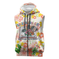 Personalized Hawaii School Club Back To Class Sleeveless Zip Hoodie Retro Tropical Hibiscus Pattern With Open Notebook TS04 White Orange - Polynesian Pride
