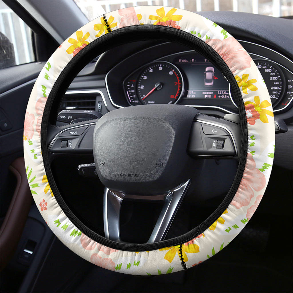 Hawaii School Club Back To Class Steering Wheel Cover Retro Tropical Hibiscus Pattern With Open Notebook TS04 - Polynesian Pride