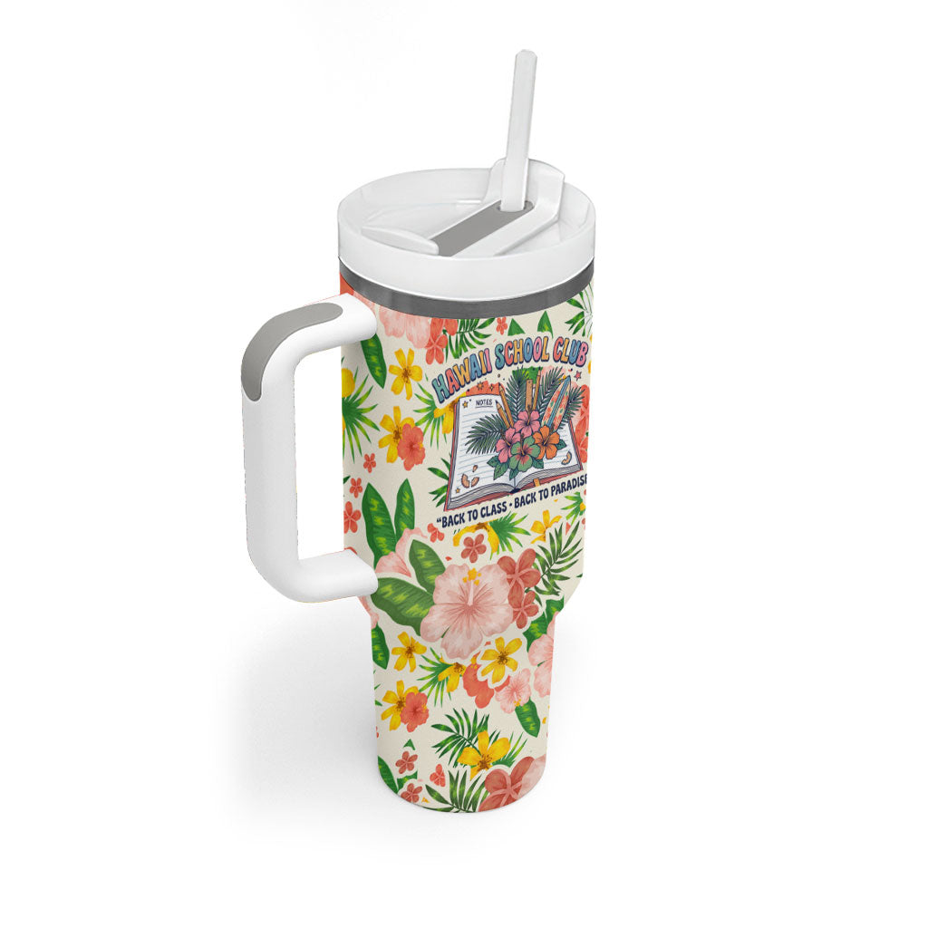 Personalized Hawaii School Club Back To Class Tumbler With Handle Retro Tropical Hibiscus Pattern With Open Notebook TS04 - Polynesian Pride