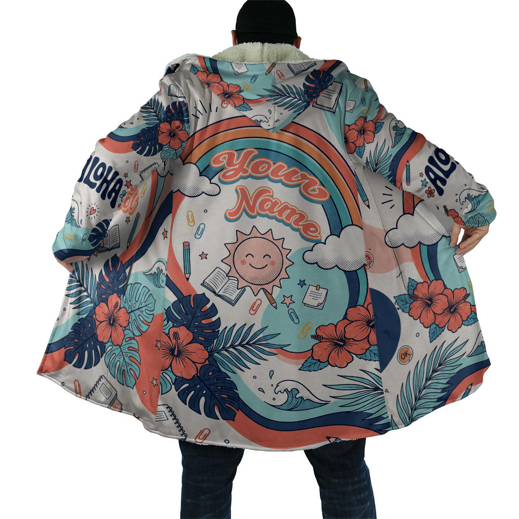 Personalized Hawaii Back To School Cloak Retro Rainbow Sun with Tropical Hibiscus Flowers TS04 - Polynesian Pride