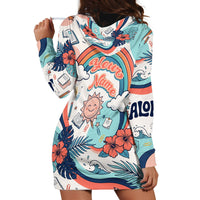 Personalized Hawaii Back To School Hoodie Dress Retro Rainbow Sun with Tropical Hibiscus Flowers TS04 - Polynesian Pride