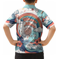 Personalized Hawaii Back To School Kid Hawaiian Shirt Retro Rainbow Sun with Tropical Hibiscus Flowers TS04 - Polynesian Pride