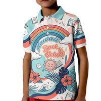 Personalized Hawaii Back To School Kid Polo Shirt Retro Rainbow Sun with Tropical Hibiscus Flowers TS04 Kid White Blue - Polynesian Pride